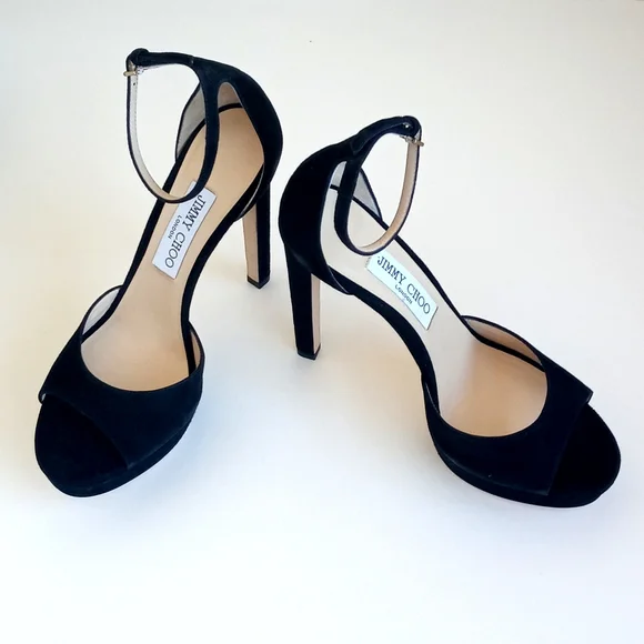 Jimmy Choo Black Suede Pattie Peep Toe Heels 39 (9) - Picture 9 of 16